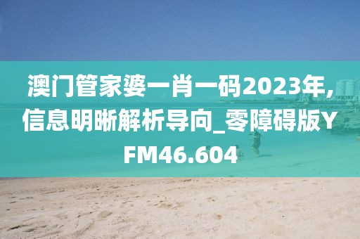 澳门管家婆一肖一码2023年,信息明晰解析导向_零障碍版YFM46.604